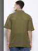 Men's Olive Relaxed Fit Textured Resort Wear Shirt