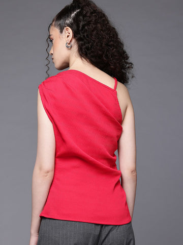 Freehand by The Indian Garage Co Women Fitted Textured One Shoulder Top