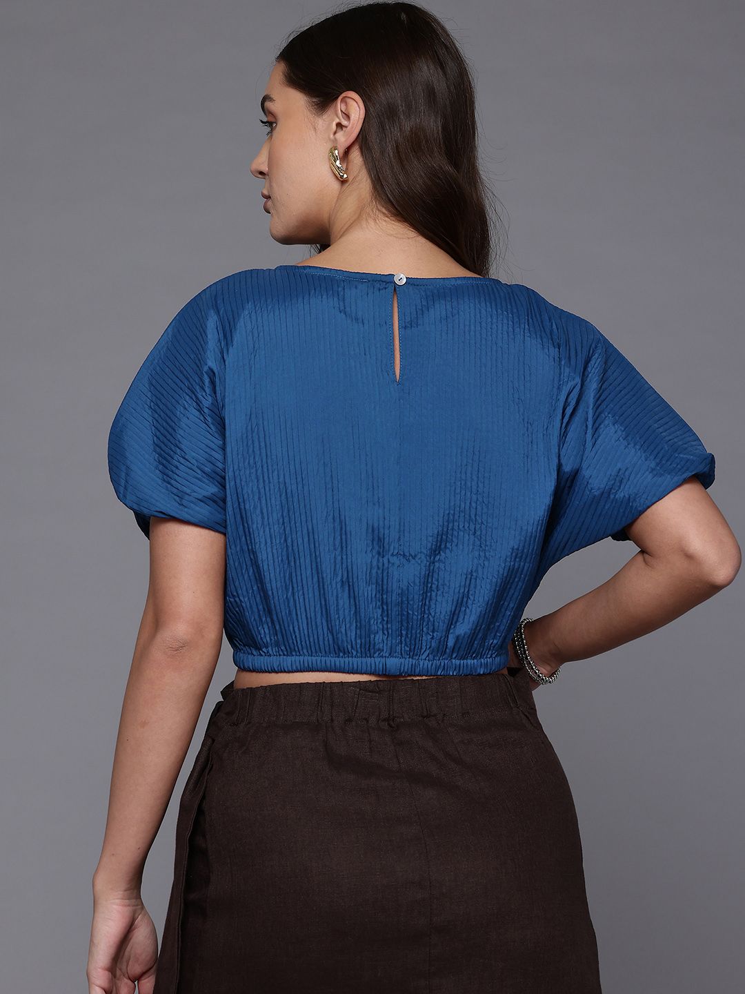 Freehand by The Indian Garage Co Women Loose Fit Textured Crop Top