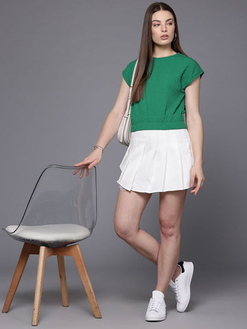 Freehand by The Indian Garage Co Women Regular Fit Textured Cinched Waist Top