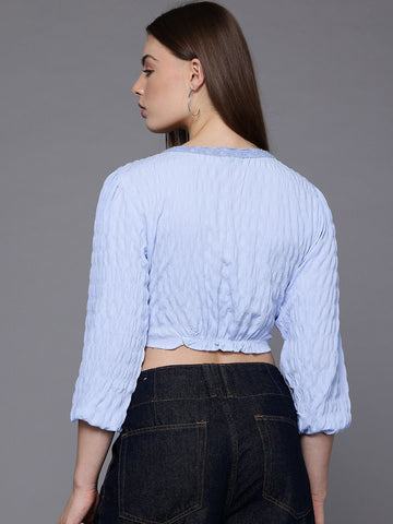 Freehand by The Indian Garage Co Women Regular Fit Textured Gathered Waist Top