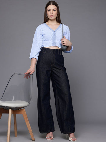 Freehand by The Indian Garage Co Women Regular Fit Textured Gathered Waist Top