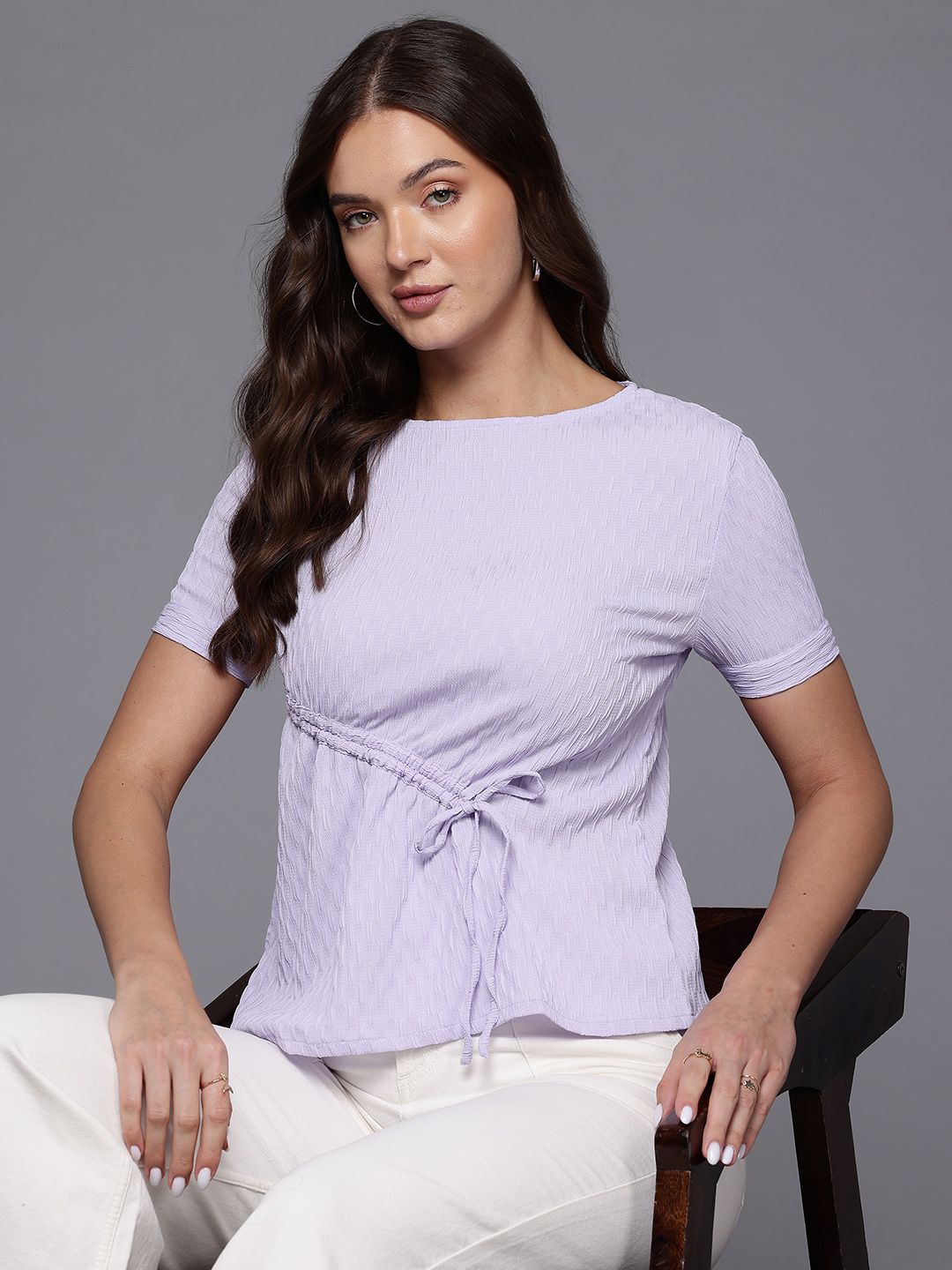 Freehand by The Indian Garage Co Women Relaxed Fit Textured Ruched Top