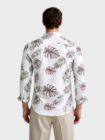 Men's White Slim Fit Printed Casual Shirt
