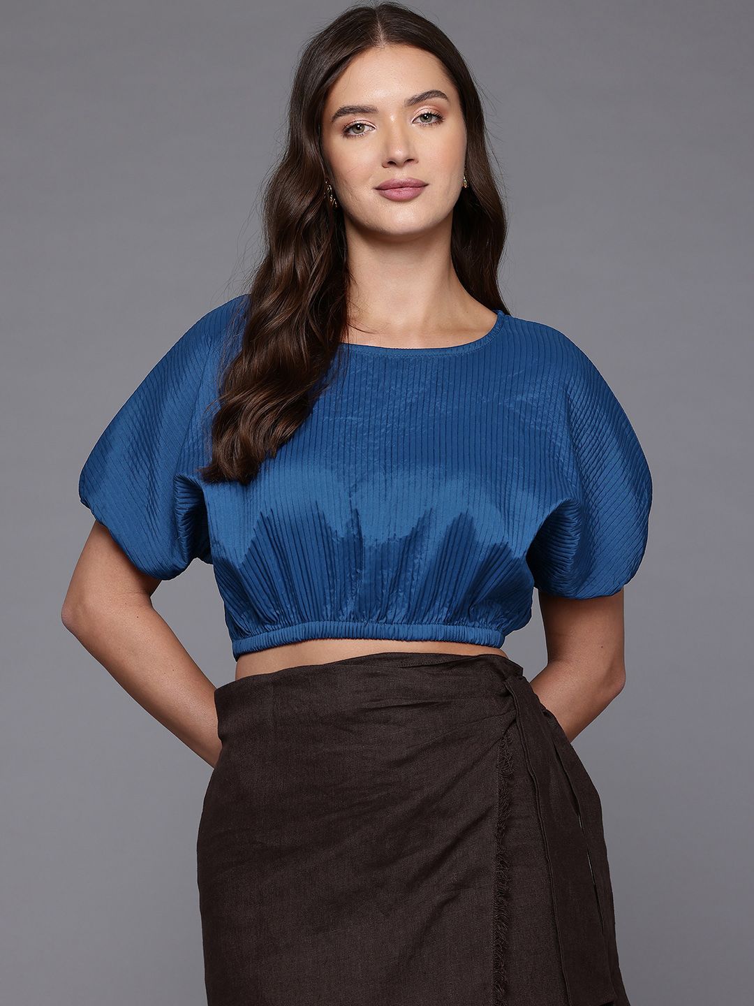 Freehand by The Indian Garage Co Women Loose Fit Textured Crop Top