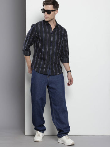 Men's Purple Slim Fit Striped Casual Shirt