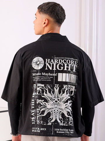 Men's Half Sleeves Boxy Fit Black Shirt