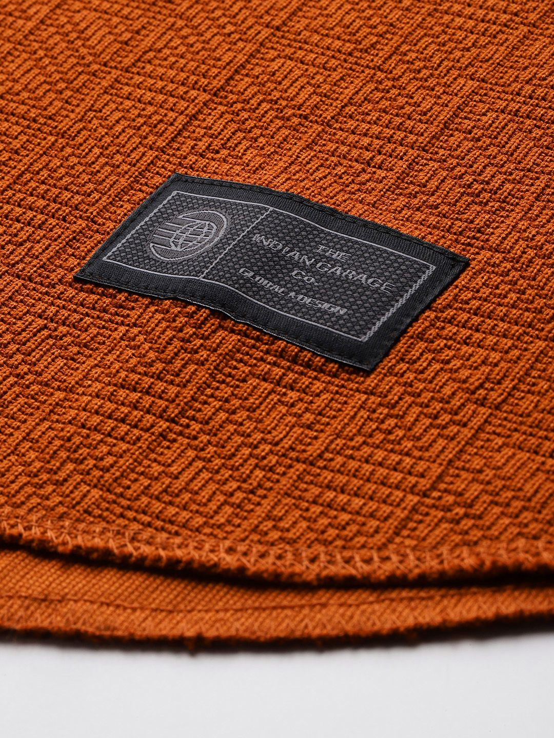 Men's Rust Regular Fit Textured Hooded T-Shirt
