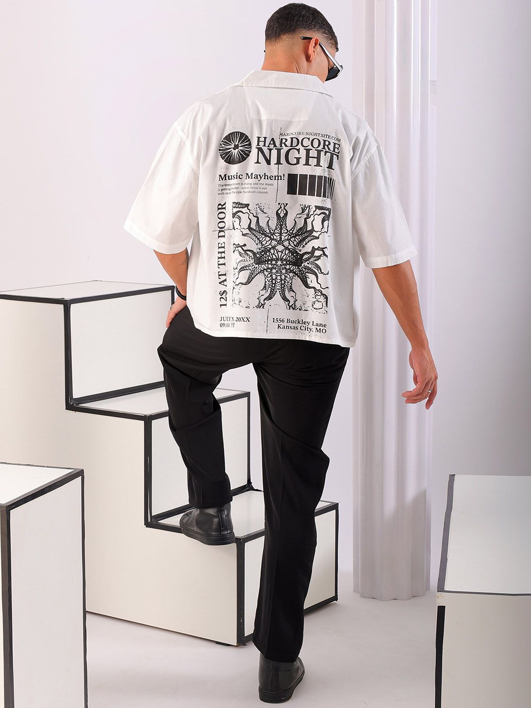 Men's Half Sleeves Boxy Fit White Shirt
