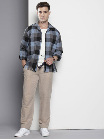 Men's Black Relaxed Fit Checked Bohemian Shirt