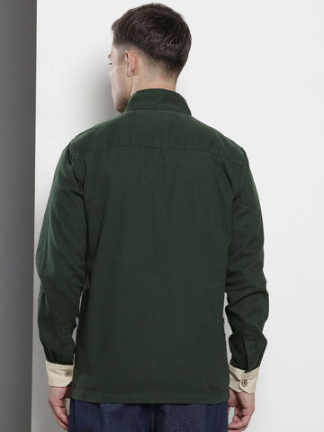 Men's Green Regular Fit Graphic Printed Street Wear Shirt