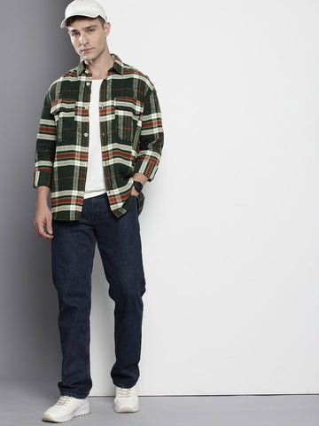 Men's Green Regular Fit Checked Casual Shirt