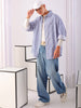 Men's Blue Sleeves Oversized Fit White Shirt