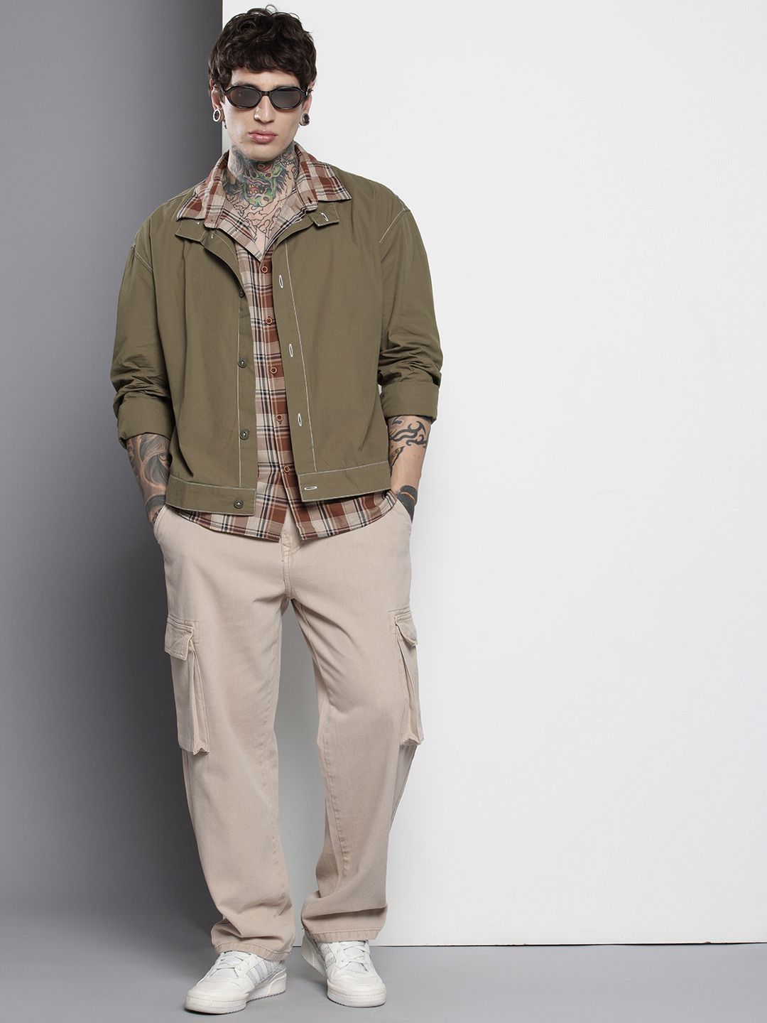 Men's Olive Boxy Fit Solid Korean Street Shirt
