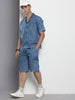Men's Blue Solid Boxy Fit Coordinates