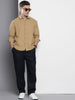 Men's Khaki Relaxed Fit Solid Resort Wear Shirt