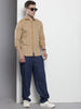 Men's Khaki Slim Fit Checked Casual Shirt