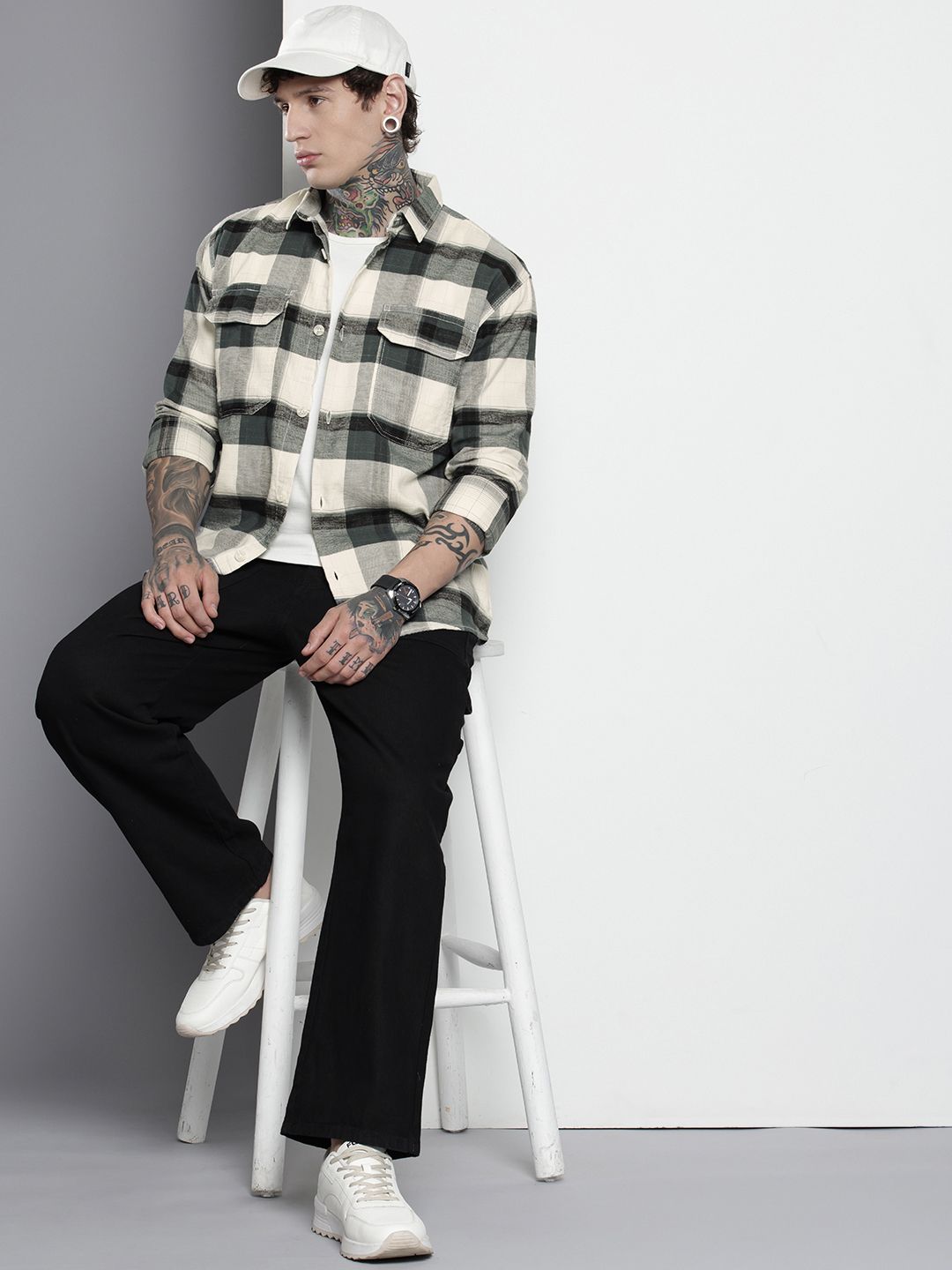 Men's Grey Regular Fit Checked Casual Overshirt