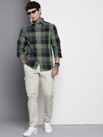 Men's Green Checked Slim Fit Shirt