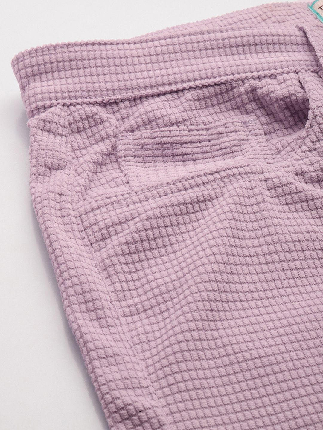 Men's Purple Straight Fit Textured Trousers