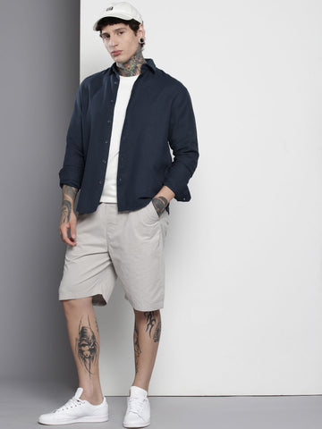 Men's Blue Relaxed Fit Solid Resort Wear Shirt