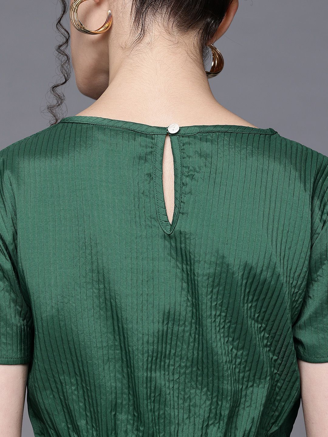 Freehand by The Indian Garage Co Women Fit and Flare Textured Cinched Waist Top