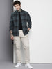 Men's Teal Slim Fit Checked Casual Shirt