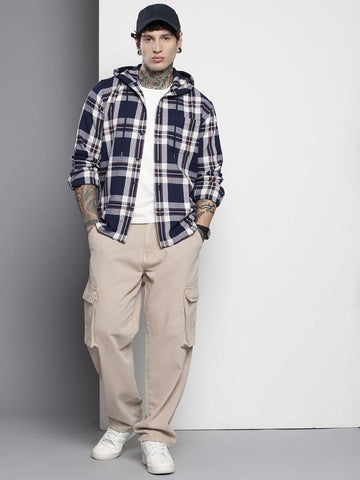 Men's Blue Regular Fit Checked Casual Shirt