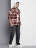 Men's Maroon Regular Fit Checked Casual Shirt