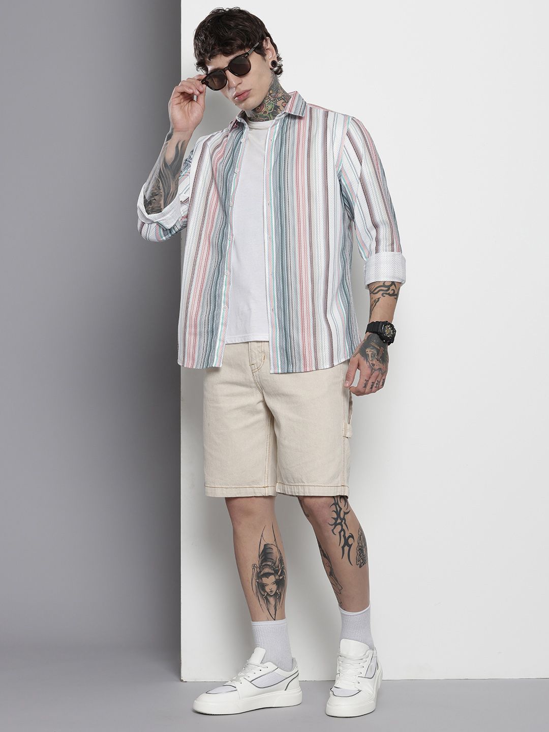 Men's Multicolor Regular Fit Striped Textured Shirt