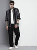 Men's Black Slim Fit Striped Casual Shirt