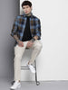 Men's Navy Blue Slim Fit Checked Casual Shirt
