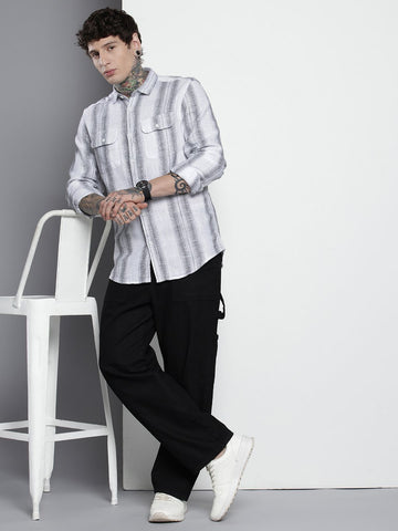 Men's White Slim Fit Striped Casual Shirt