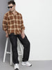 Men's Brown Relaxed Fit Checked Bohemian Shirt