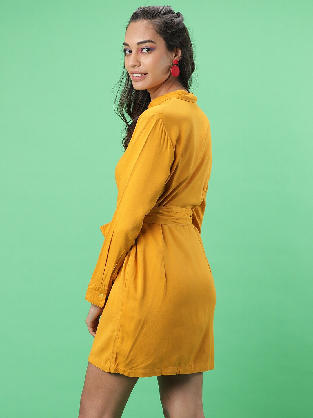 Shop Women Solid Shirt Dress With Front Tie-Up Online.