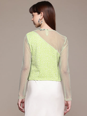 Freehand by The Indian Garage Co Women Fitted Textured Mesh Sheer Top