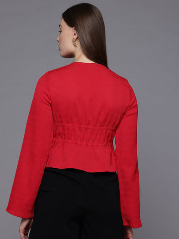 Freehand by The Indian Garage Co Women Regular Fit Textured Cinched Waist Top
