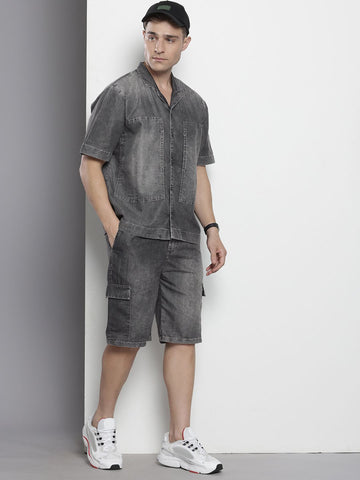 Men's Grey Solid Boxy Fit Utility Coordinates
