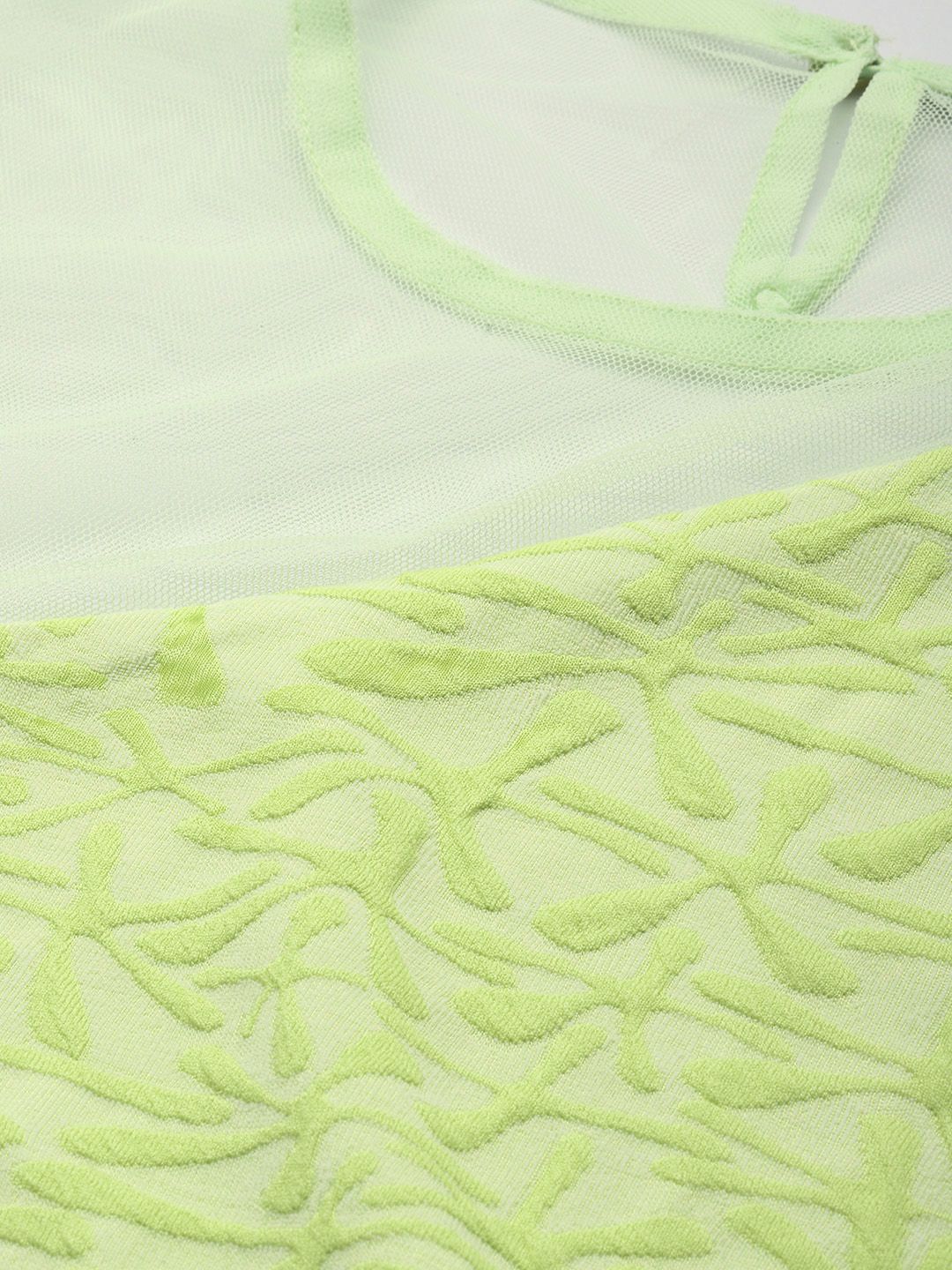 Freehand by The Indian Garage Co Women Fitted Textured Mesh Sheer Top