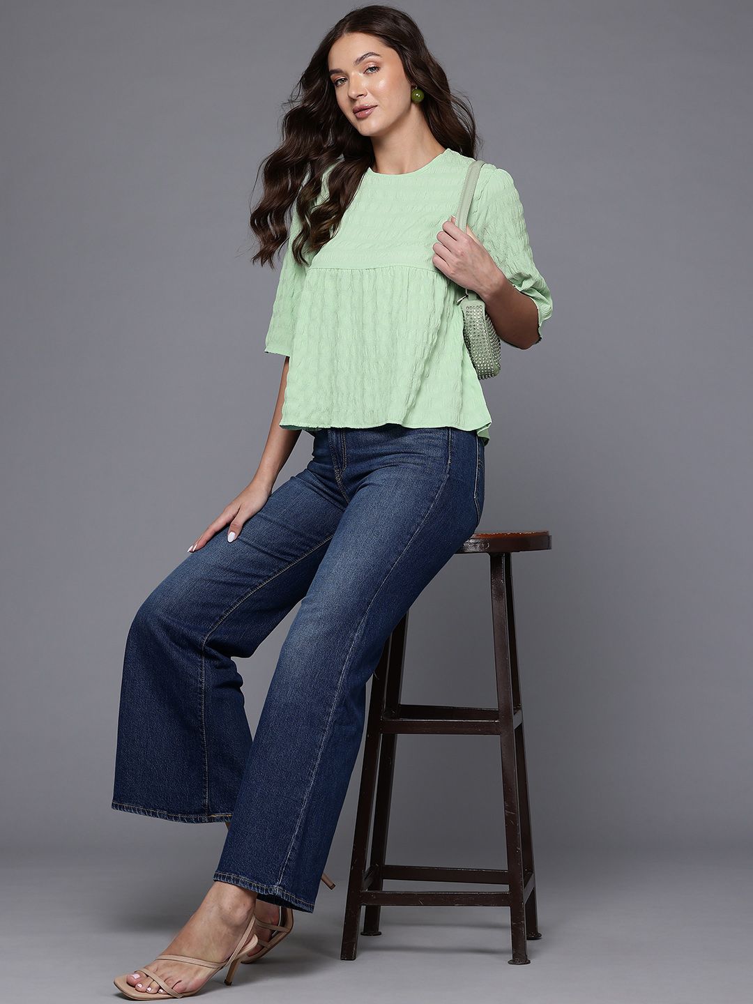 Freehand by The Indian Garage Co Women Loose Fit Textured Regular Top
