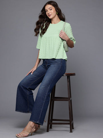 Freehand by The Indian Garage Co Women Loose Fit Textured Regular Top