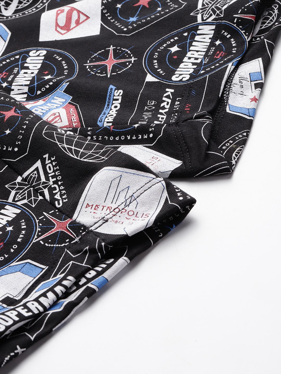 Men's Black Relaxed Fit Character Superman Printed Shorts