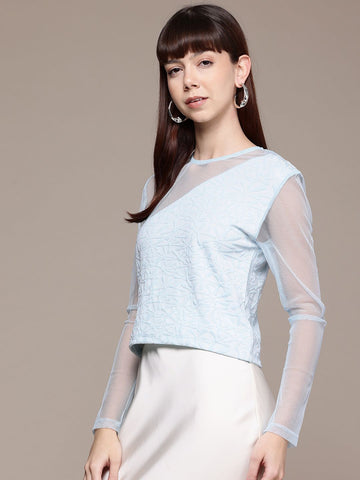 Freehand by The Indian Garage Co Women Fitted Textured Mesh Sheer Top