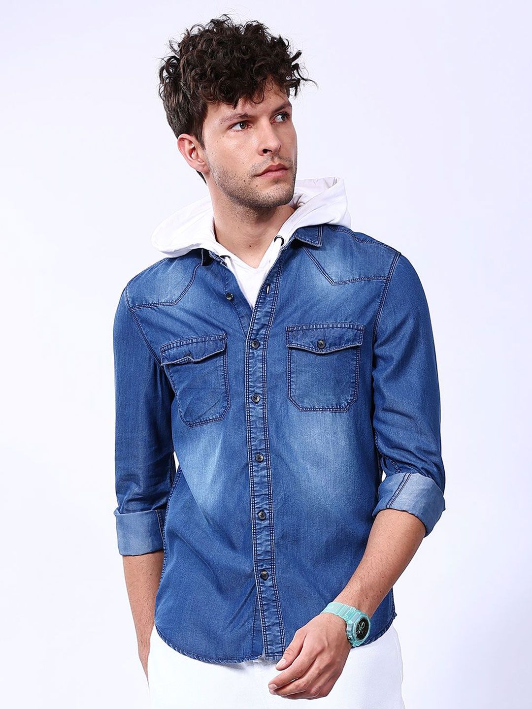 Men's Back Printed Denim Shirt