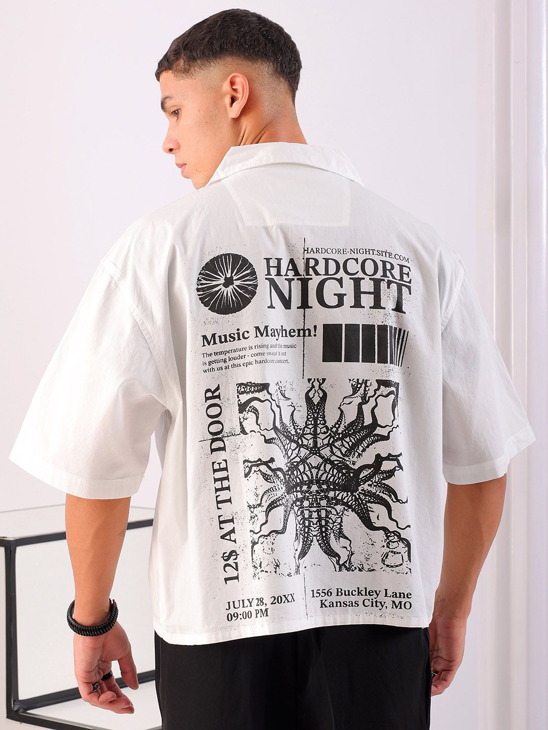 Men's Half Sleeves Boxy Fit White Shirt