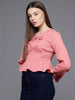 Freehand Peach The Indian Garage Co Women Regular Fit Textured Cinched Waist Top