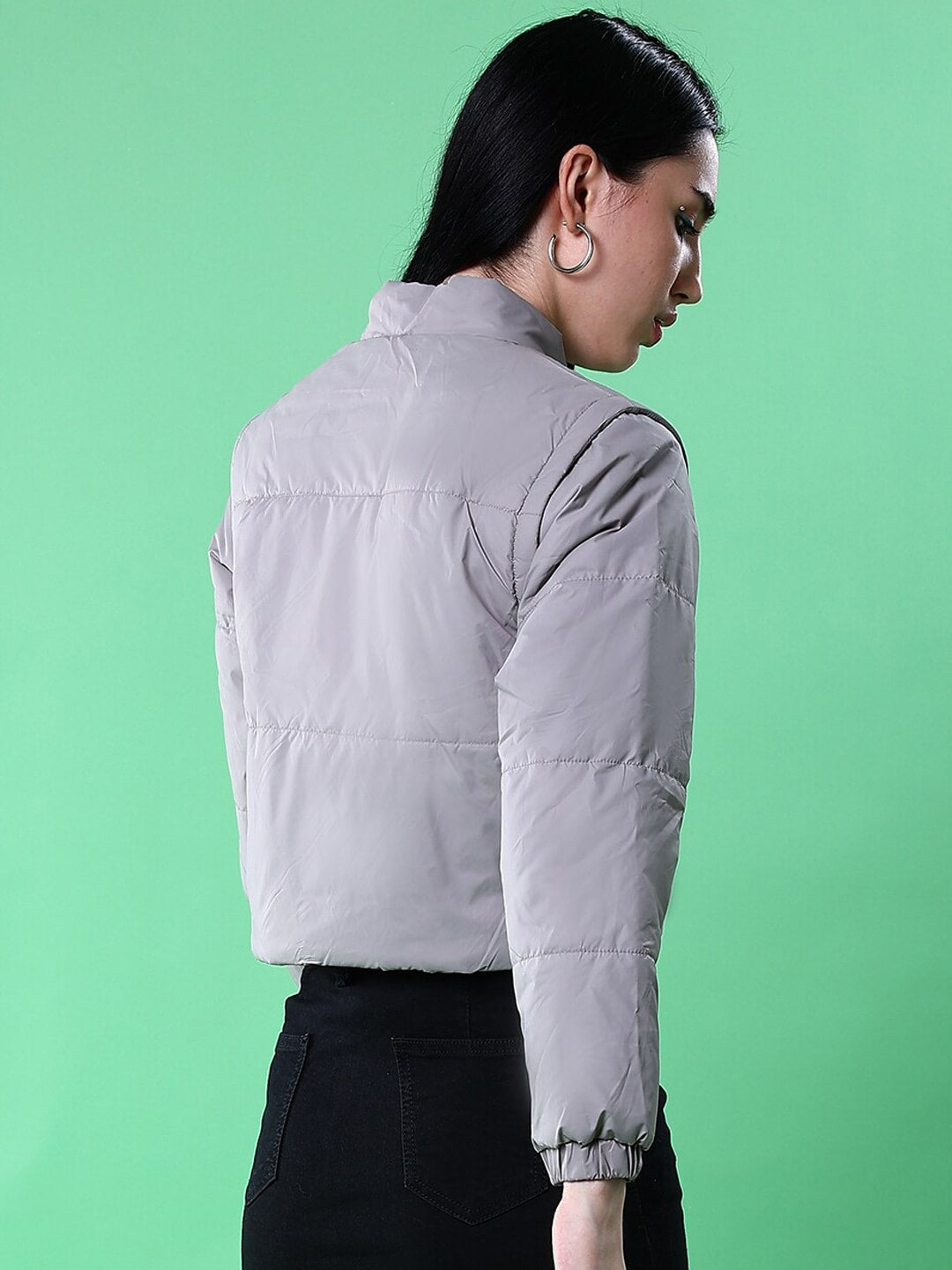 Women Detachable Sleeve Crop Jacket