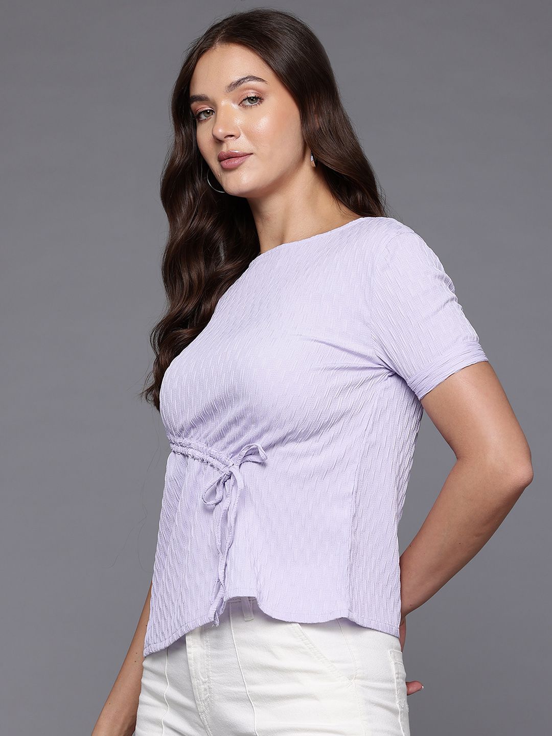 Freehand by The Indian Garage Co Women Relaxed Fit Textured Ruched Top