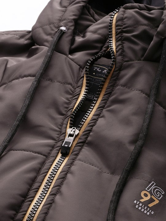 Men's Slim Fit Solid Hooded Puffer Jacket