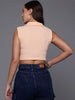 Freehand Peach The Indian Garage Co Women Fitted Textured Crop Top